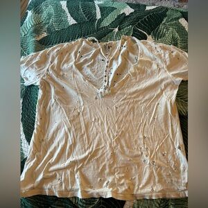 Emma and Sam Distressed Cream T-Shirt